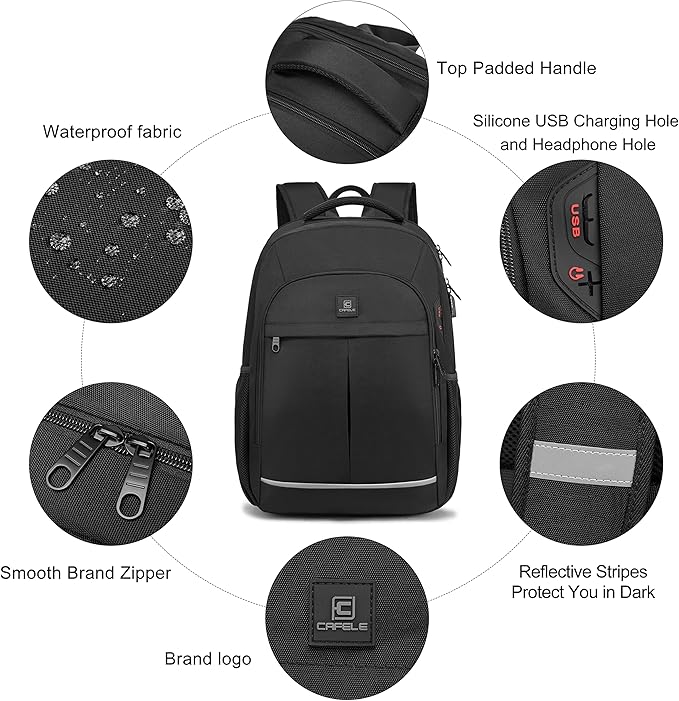 Backpack, Laptop Backpack, Carry on Backpack, Durable TSA Friendly Business Travel 17.3 Inch Laptop Backpack with USB Port, College School Bag Gift for Men Women Teens Bookbag, Black