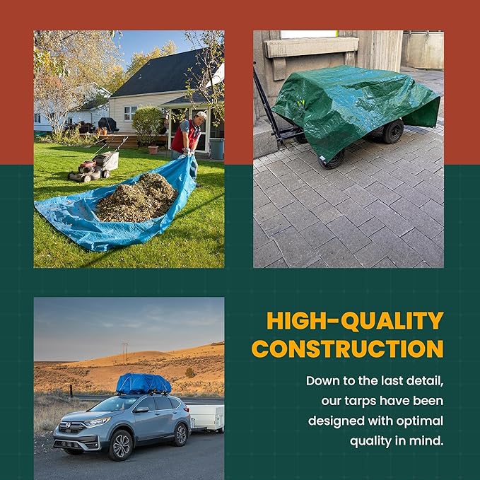 Large Waterproof Tarp - Heavy Duty 10 Mil Thick Poly Tarpaulin Ideal for Canopy Tents, Boats, RV or Pool Covers - Multipurpose Protective Tarps with Grommets for Indoor and Outdoor Use | 40' x 40'