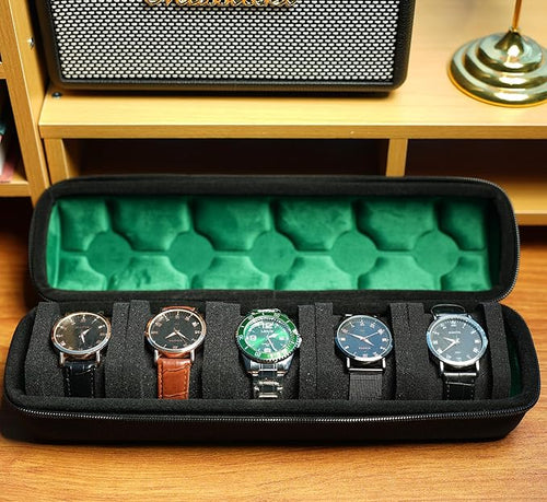 5 slots Hard watch travel case carry box display and Organizer, with flexible anti-move pillow fit small and large watches