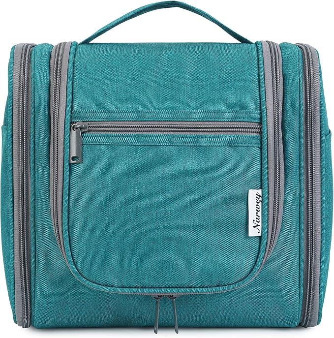 Narwey Hanging Toiletry Bag for Women Travel Makeup Bag Organizer Toiletries Bag Men for Cosmetics Essentials Accessories (Large, Teal)