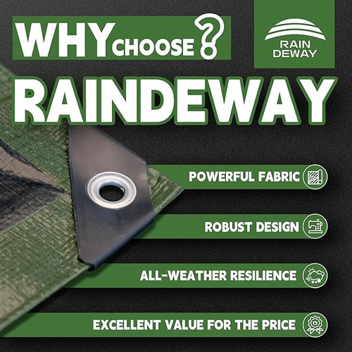 12x16 Feet Tarp Waterproof,9Mil Thick,Finished Size Tarps,UV Resistant,Durable,Multipurpose Poly Tarp Cover with Metal Grommets and Reinforced Edges,Green/Black by RAINDEWAY