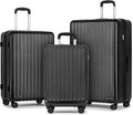 KYME Luggage Sets, 100% PC Suitcase With Double Spinner Wheels & TSA Lock, Hard Shell 3 Piece Set, 22/26/30, Black