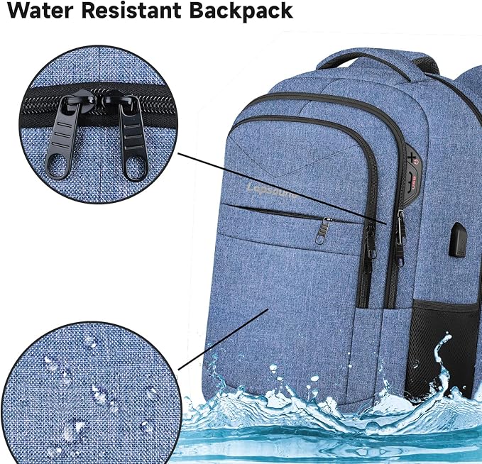 Lapsouno Travel Laptop Backpack, Travel Backpack, TSA Laptop Backpack, 15.6 inch Bag with USB Port, TSA Friendly Water Resistant College School Business Computer Bag Backpack Men Women, Blue
