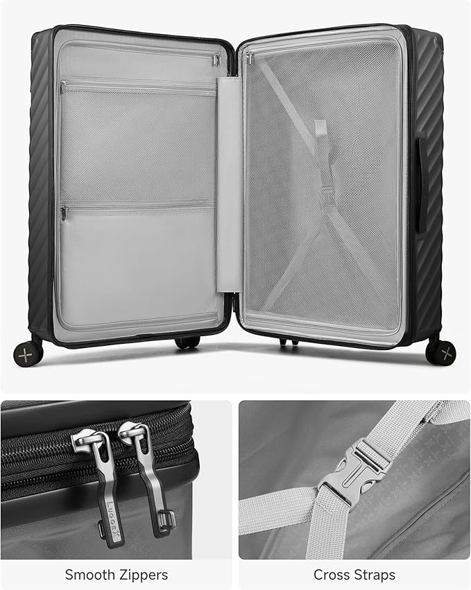 LUGGEX Luggage with Spinner Wheels, Polycarbonate Expandable Hard Shell Suitcase, Checked Large 28 Inch, Champagne