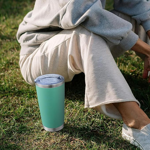 20oz Tumbler Bulk Stainless Steel Tumblers with Lid Vacuum Insulated Double Wall Travel Coffee Mug Powder Coated Tumbler Cup for Hot and Cold Drinks(Light Blue, 12 pack)