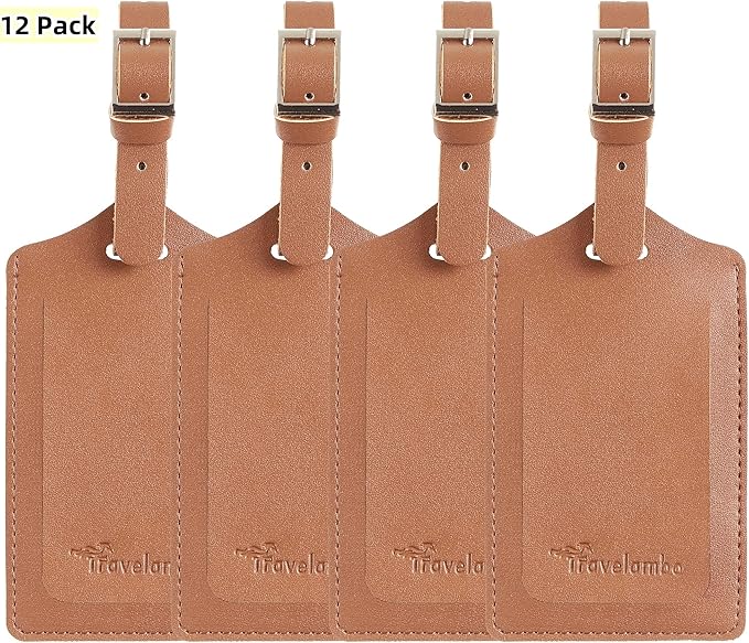 Travelambo Luggage Tags for Suitcases PU Leather Travel Tags Bag Tags Privacy Protection Travel Essentials