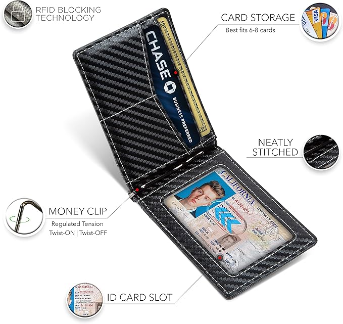 SERMAN BRANDS RFID Blocking Wallet Slim Bifold - Genuine Leather Minimalist Front Pocket Wallets for Men with Money Clip Gift
