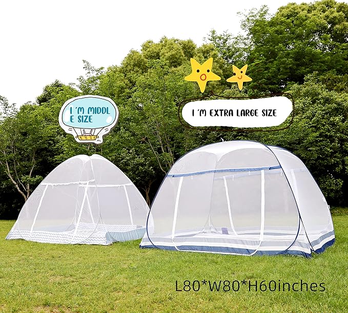 Jsanh Folding Mosquito Net Tent Canopy Curtains for Beds Pop Up Mosquito Net Tent King Size Portable Mosquito Netting with Bottom for Baby Adults(L80xW80XH62 inch