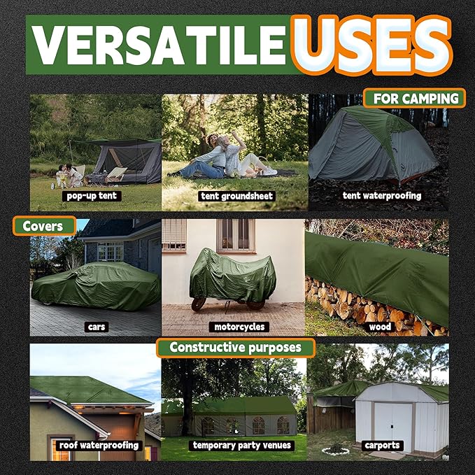 15x15 Feet Tarp Waterproof,9Mil Thick,Finished Size Tarps,UV Resistant,Durable,Multipurpose Poly Tarp Cover with Metal Grommets and Reinforced Edges,Green/Black by RAINDEWAY