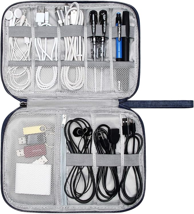 SELLYFELLY Travel Electronics Organizer Portable Cable Organizer Bag for Storage Electronic Accessories Case for Cord,Phone,Charger,Flash Drive (Navy Blue)