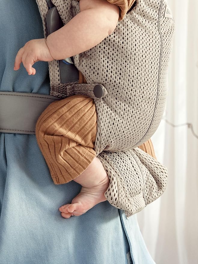 BabyBjörn Baby Carrier Mini, Gray Beige, 3D Mesh Newborn Carrier (7-25 lbs), Ergonomic, Easy-to-Use