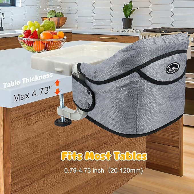 Hook On Chair with Removable Dining Tray,Folding Baby Chair, Portable Table High Chair with Storage Bag for Indoor/Outdoor, Grey