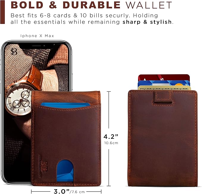 SERMAN BRANDS RFID Blocking Slim Bifold Genuine Leather Thin Minimalist Front Pocket Wallets for Men Billfold Wallet Men Gift