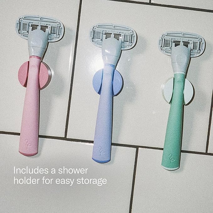 Flamingo Shaving Razor Set for Women - Razor Handle, 2 Razor Blade Refills, Foaming Shave Gel, and Shower Holder - Rose