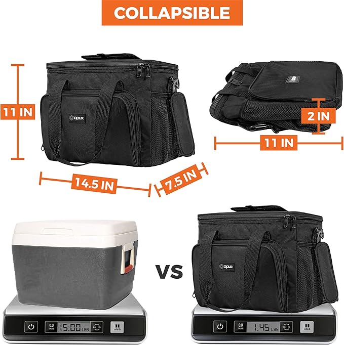 OPUX Soft Cooler Bag, Insulated Collapsible Lunch Cooler Tote for Men Work Camping Beach Travel, Portable Soft Sided Leakproof Waterproof Large Lunch Bag Box with Shoulder Strap 30 Cans, Black