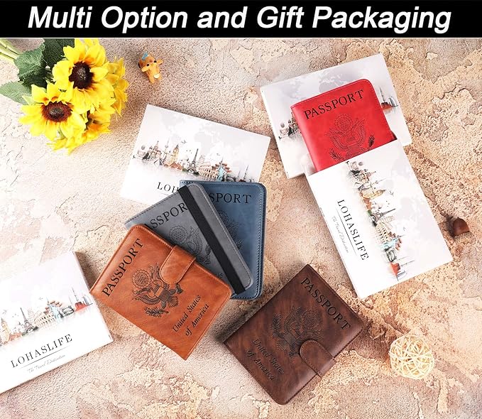 Airtag Passport Holder Cover Wallet Travel Essentials Leather Rfid Blocking Case Vacation Luggage Must Haves Travel Accessories for Men Women (117#Red)
