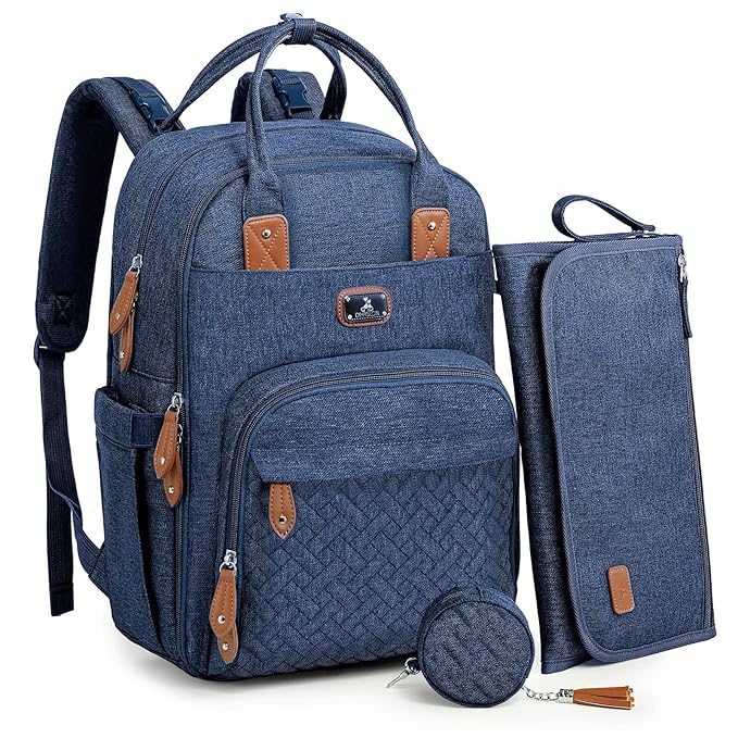 Dikaslon Diaper Bag Backpack with Portable Changing Pad, Pacifier Case and Stroller Straps, Large Unisex Baby Bags for Boys Girls, Multipurpose Travel Back Pack Moms Dads, Peacock blue