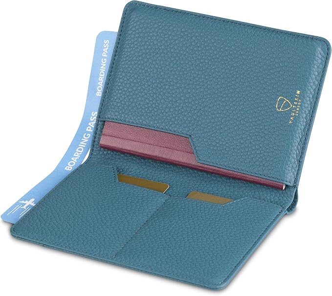 Vaultskin Leather Passport Holder, Slim RFID Blocking Travel Wallet for Men and Women, Fits Passport, Credit Cards, ID, Cash, Passport Cover Ideal Travel Accessories with Gift Box (Kensington)