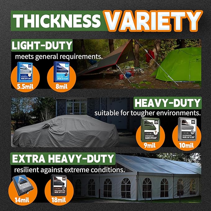 20x30 Feet Tarp Waterproof,9Mil Thick,Finished Size Tarps,UV Resistant,Durable,Multipurpose Poly Tarp Cover with Metal Grommets and Reinforced Edges,Green/Black by RAINDEWAY