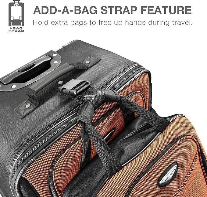 Travel Select Amsterdam 25-Inch Softside Expandable Rolling Upright Luggage, Lightweight 2-Wheel Suitcase with Push-Button Handle, Orange
