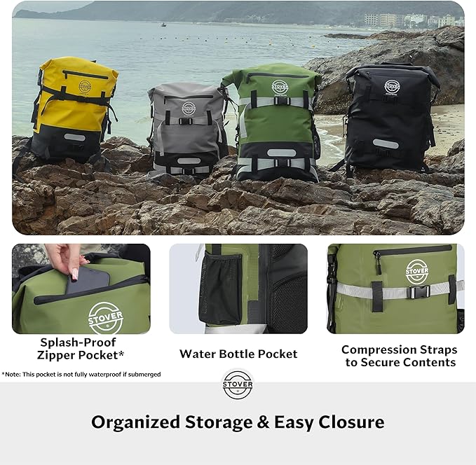 STOVER 5/10/25/30/40/55L Waterproof Backpack- Floating Dry Bag for Kayaking, Travel, Beach, Hiking, & Camping, Men/Women