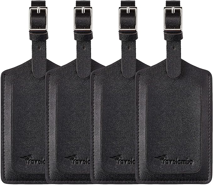 Travelambo Luggage Tags for Suitcases PU Leather Travel Tags Bag Tags Privacy Protection Travel Essentials